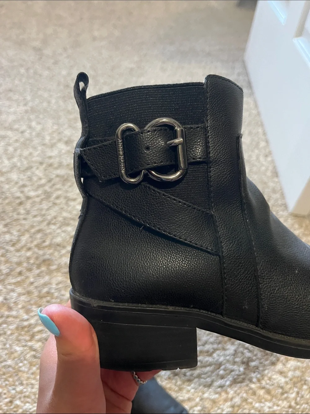 Anne Klein Black Leather Ankle Booties with Buckle Detail